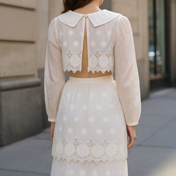 Vintage Edwardian Embroidered Sheer Lace Two-Piece Set – XS/S - Picture 15 of 16